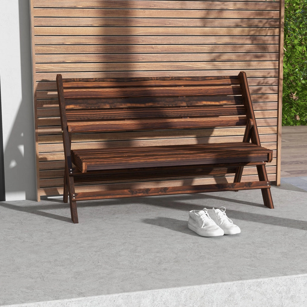 Panchina da Giardino 2 Posti 122x63x83 cm Pieghevole a Doghe in Legno di Pino Carbonizzato
