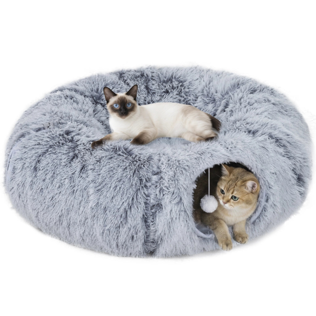 Letto per Gatti a Forma di Ciambella con Cuscino Lavabile ¨C zephmum ¨C Grigio Chiaro 90x80x27 cm