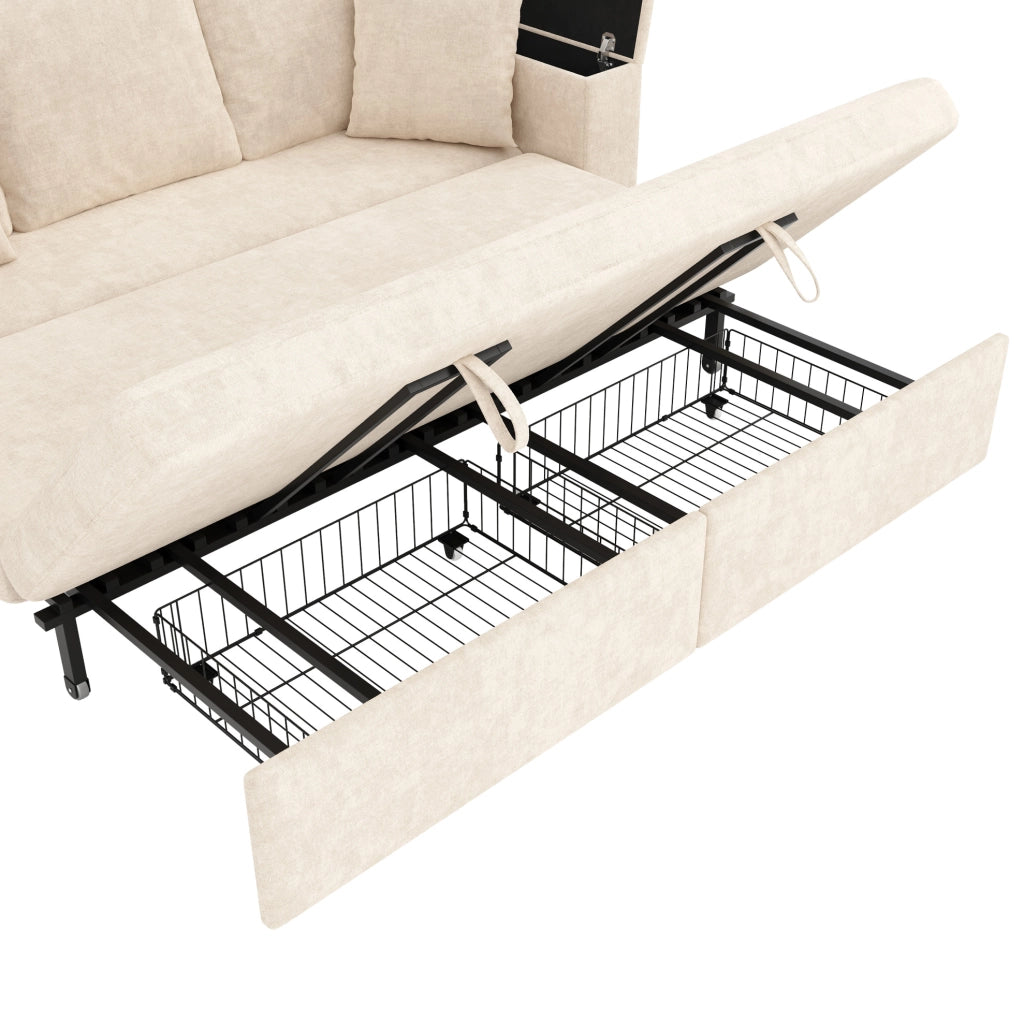 Divano 3 posti trasformabile con letto estraibile 210;5x192 cm; chenille beige