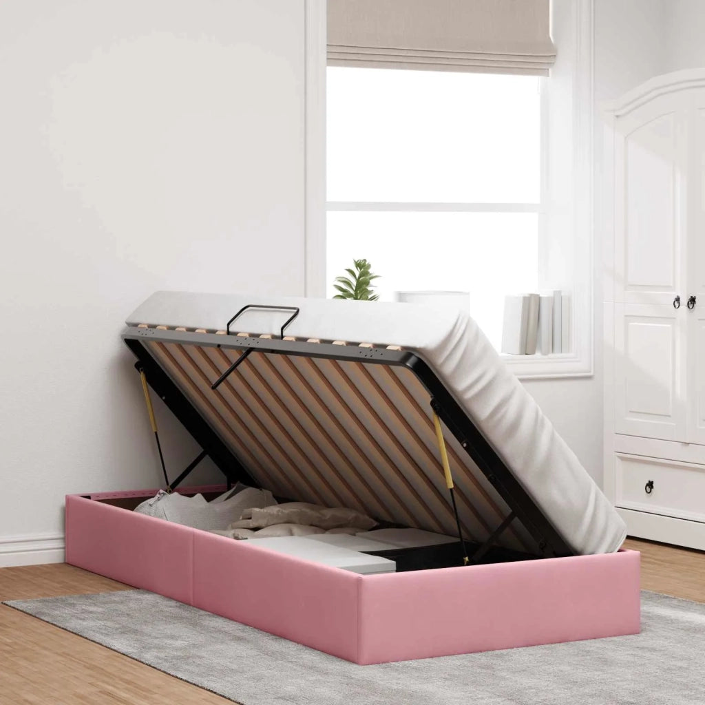 Letto ottomano con archiviazione Rosa 90 x 190 cm Velluto
