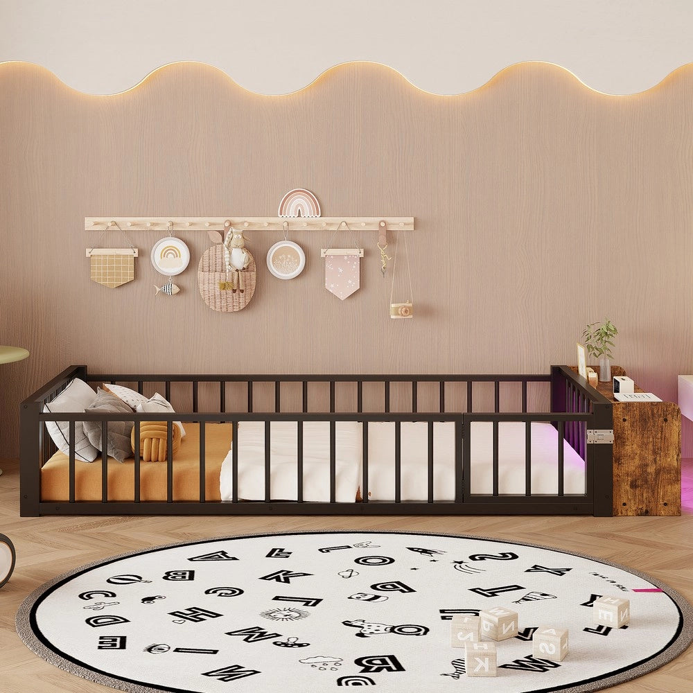 Letto Singolo in Metallo con LED e Sponda ¨C Xylo ¨C Nero 90x200