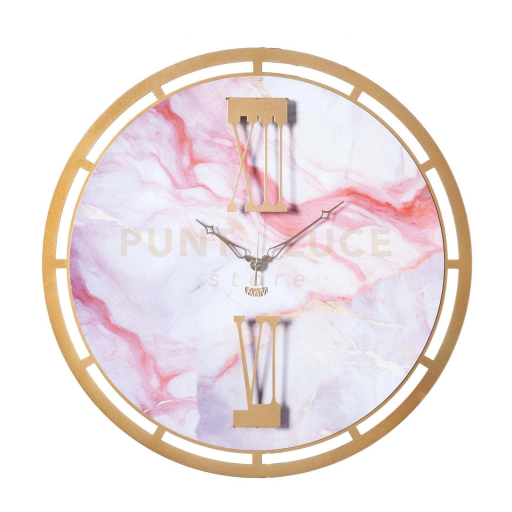 orologio effetto marmo pregiato mood Oro laccato e marmo rosa in Ferro Diametro63cm