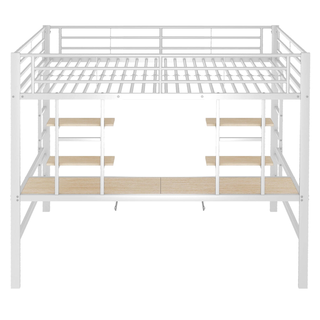 Letto a soppalco matrimoniale con scrivania; 2 scaffali e scala; 140 × 200 cm; senza materasso