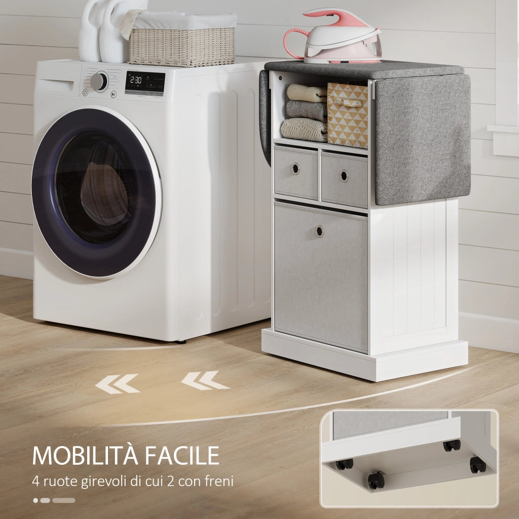Mobile Asse da Stiro Pieghevole con 3 Cassetti ¨C zephmum ¨C Bianco Grigio 121x37x90 cm
