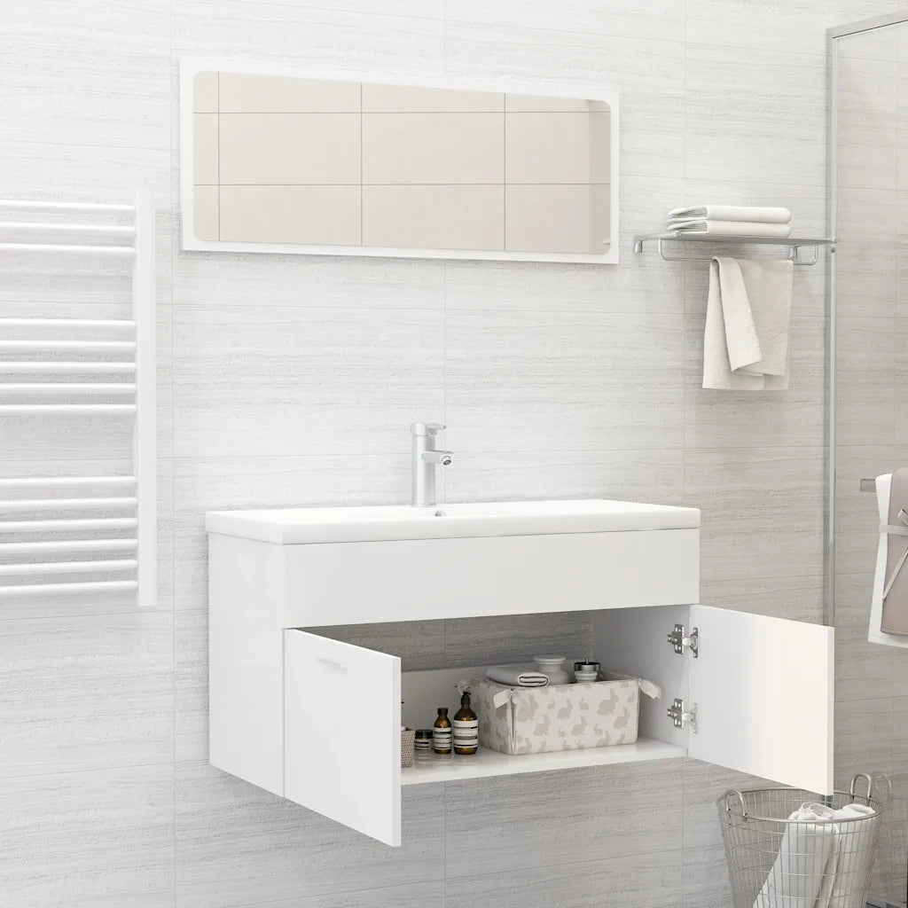 Set Mobili da Bagno 2 pz Bianco in Legno Multistrato 804800