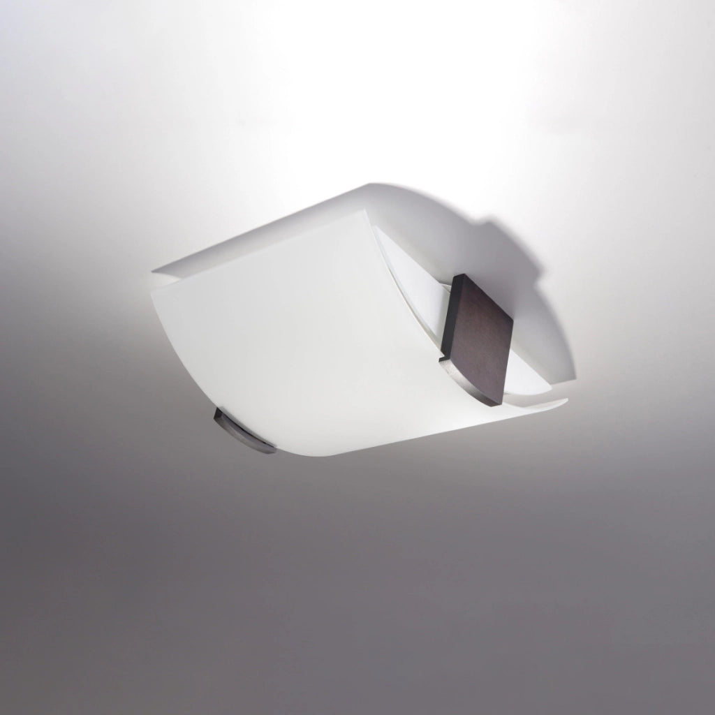 Lampada da tavolo moderna in legno e vetro lattimo Emilio Tangerine 2x15W E27