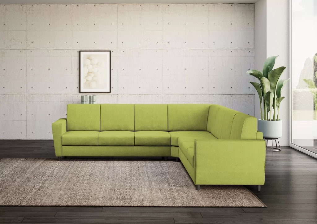 Divano yasel 3 posti  (tre sedute da 60cm) + angolo + divano 3 posti (tre sedute da 60cm) misure esterne l.288x288 | verde - Mobili 2G
