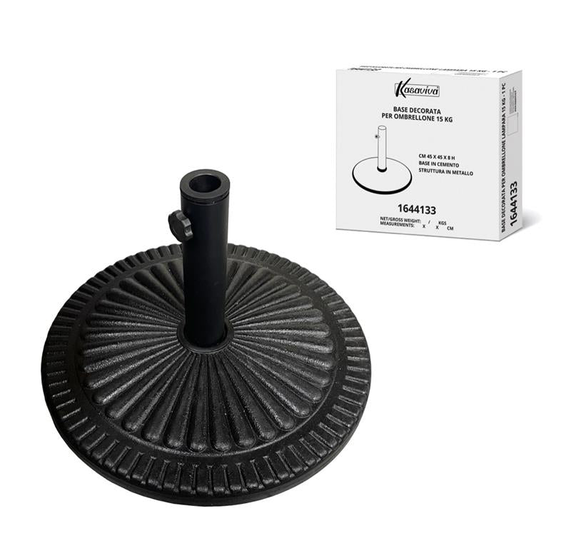 BASE PER OMBRELLONE DECORATA BASE IN CEMENTO STRUTTURA IN METALLO 15 KG COLOR NERO 45X45X8H CM