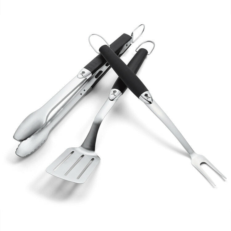 Set Kit Utensili per Barbecue Weber Forchettone Spatola Pinze Accessori BBQ