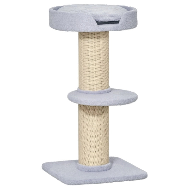 Tiragraffi per gatti azzurro con sisal e piattaforme 45x45x91 cm