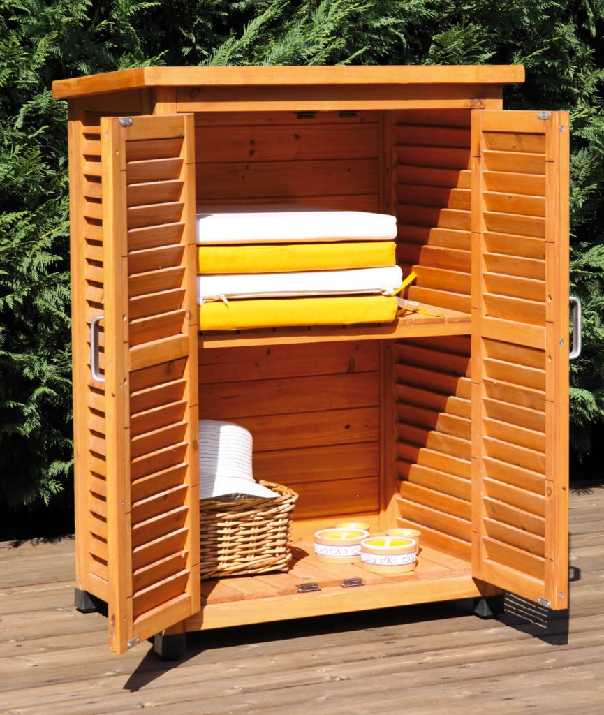 Armadio Porta Attrezzi da Giardino 1 Ripiano 2 Ante 69x43x96 cm in Legno Taini