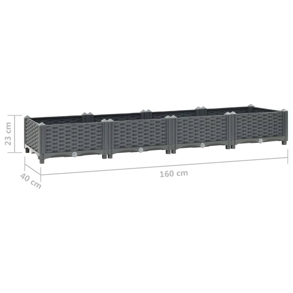 Aiuola rialzata per piante e fiori 160 cm polipropilene grigio 02_0000915