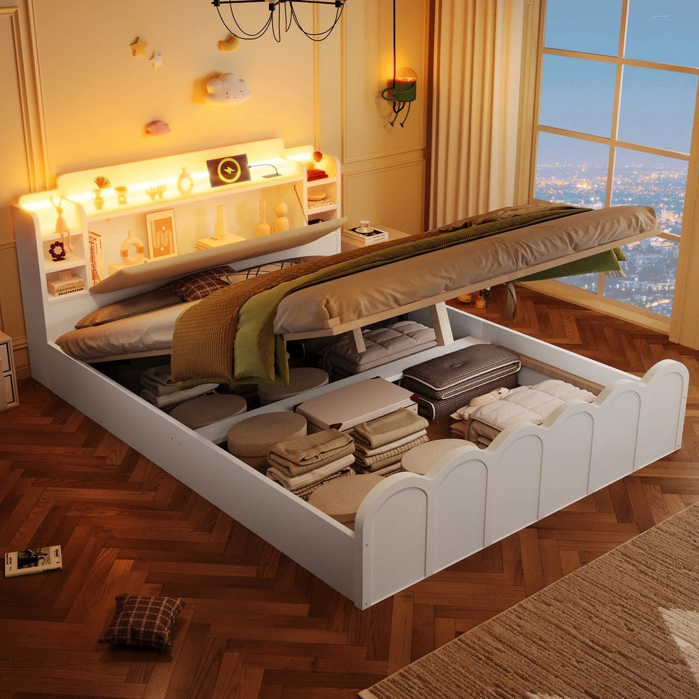 Letto Contenitore con LED e USB 140x200 ¨C Xylo ¨C Bianco