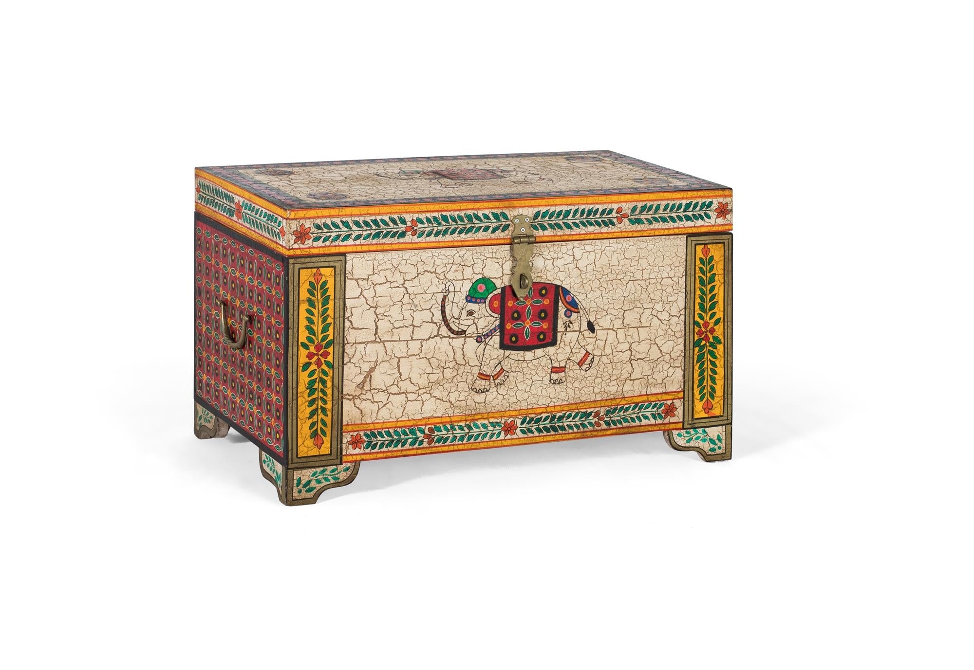 Cassapanca in legno di mango dipinta a mano multicolore