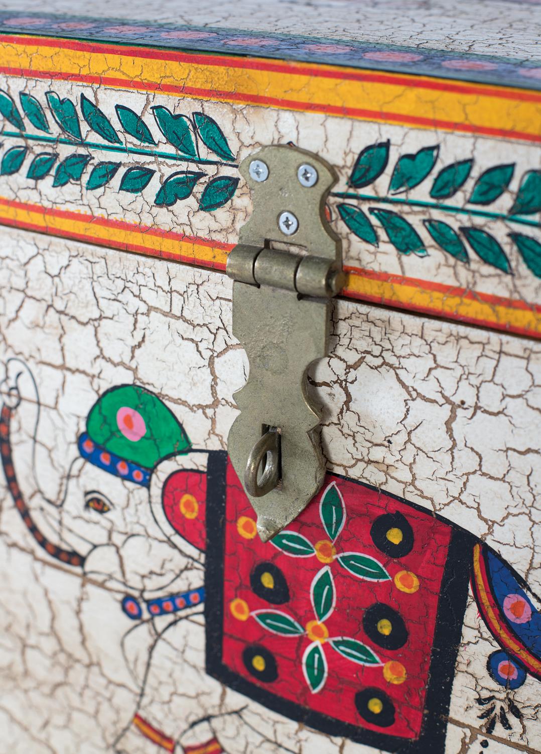 Cassapanca in legno di mango dipinta a mano multicolore