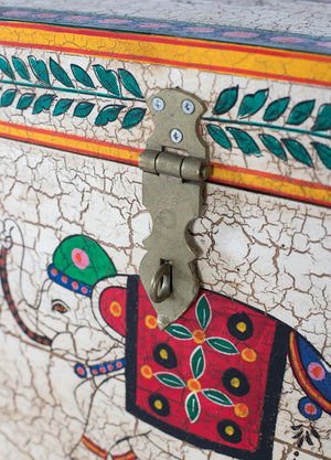 Cassapanca in legno di mango dipinta a mano multicolore