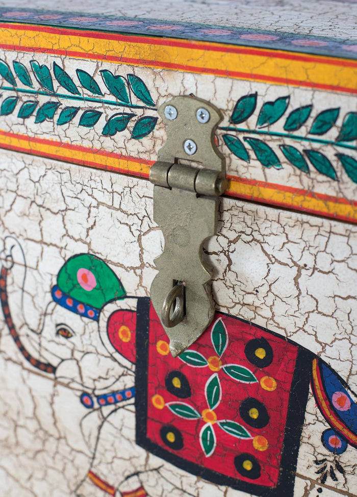 Cassapanca in legno di mango dipinta a mano multicolore