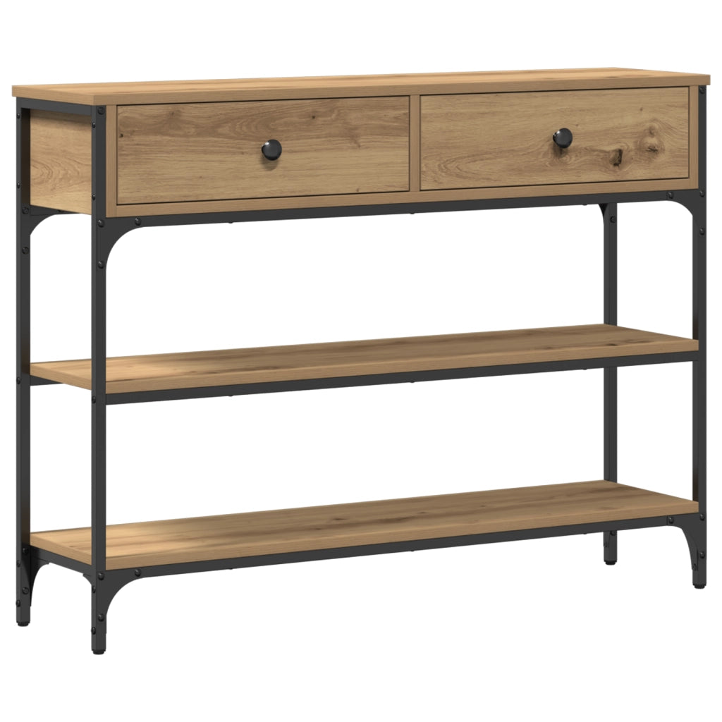 Tavolo Consolle Quercia Artigianale 100x25x75 cm Legno Ingegnerizzato e Acciaio