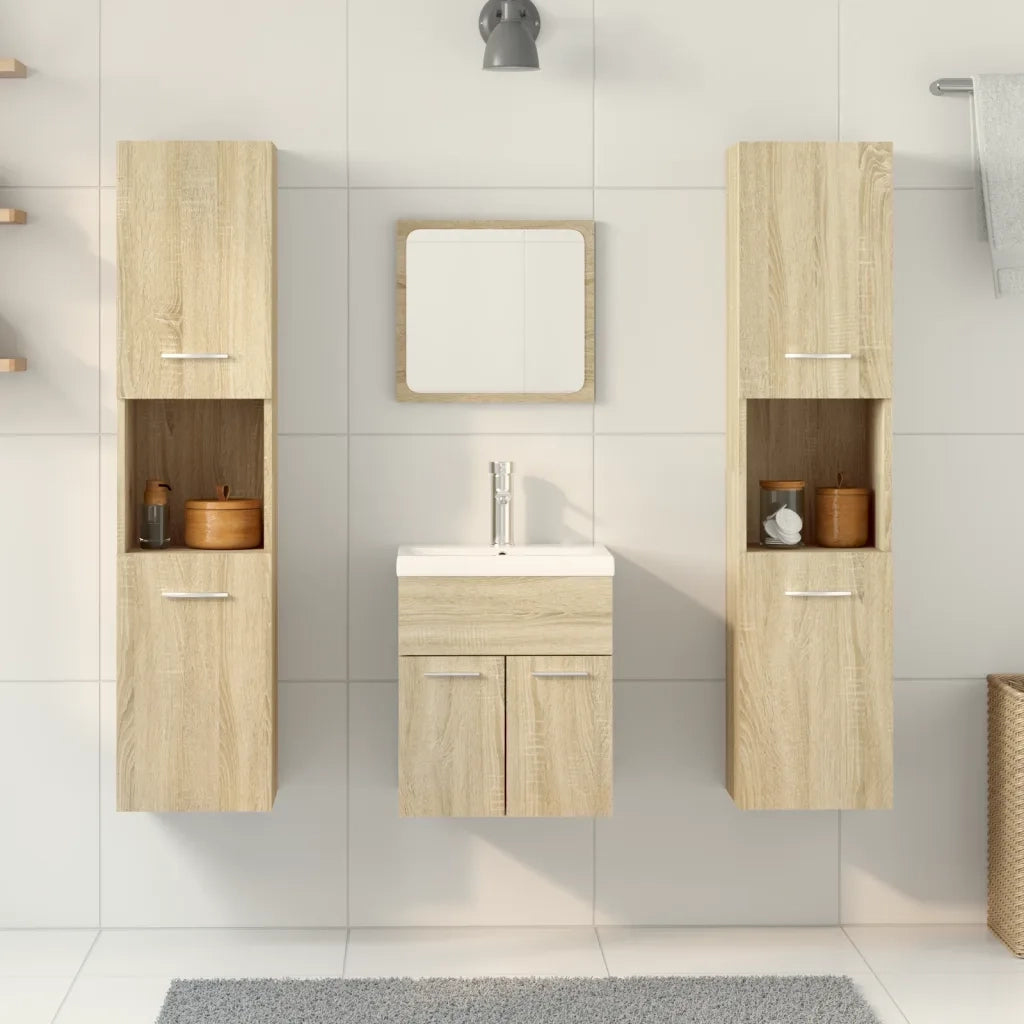 Set Mobili da Bagno 5 pz Rovere Sonoma in Legno Multistrato
