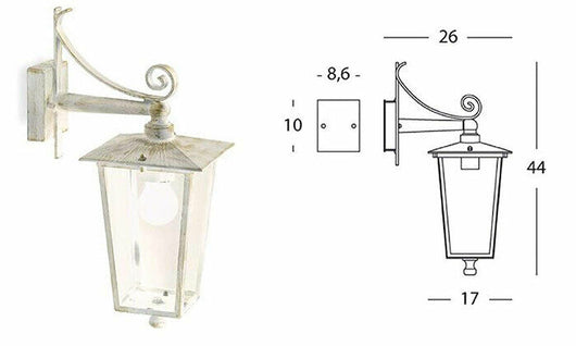 Lanterna Esterno Bianco Oro Antico Applique Lampada da Parete Giardino Anticata Versione: Verso in Basso