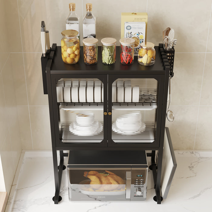 Scaffale Credenza Porta Microonde con Vetrinetta in Metallo Nero 57x37x76cm