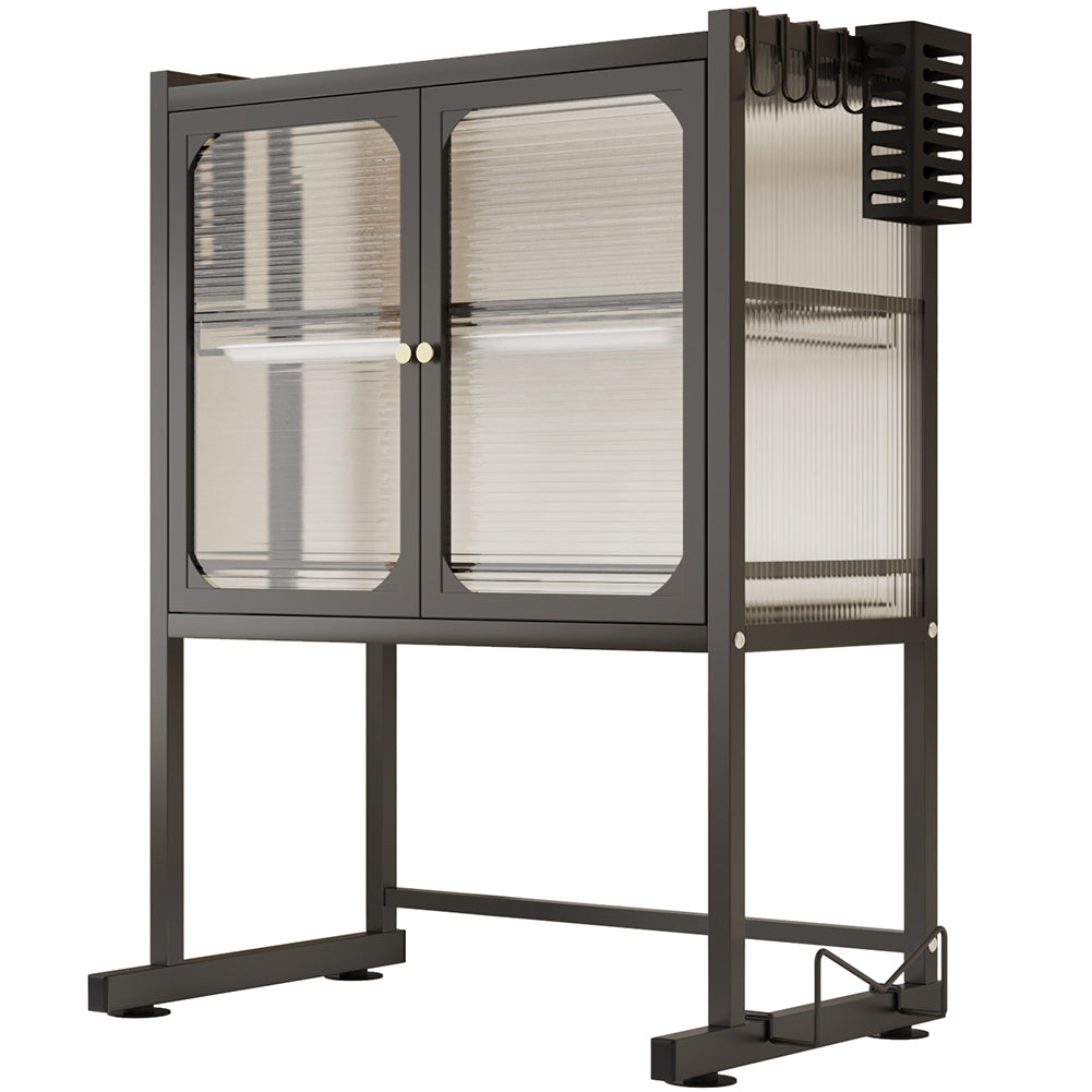 Scaffale Credenza Porta Microonde con Vetrinetta in Metallo Nero 57x37x76cm