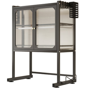 Scaffale Credenza Porta Microonde con Vetrinetta in Metallo Nero 57x37x76cm