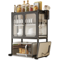 Scaffale Credenza Porta Microonde con Vetrinetta in Metallo Nero 57x37x76cm