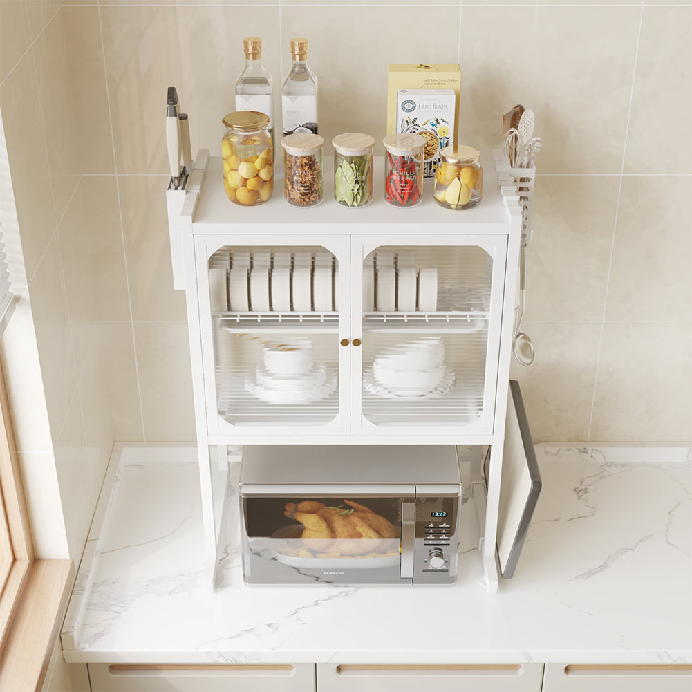 Scaffale Credenza Porta Microonde con Vetrinetta in Metallo Bianco 57x37x76cm