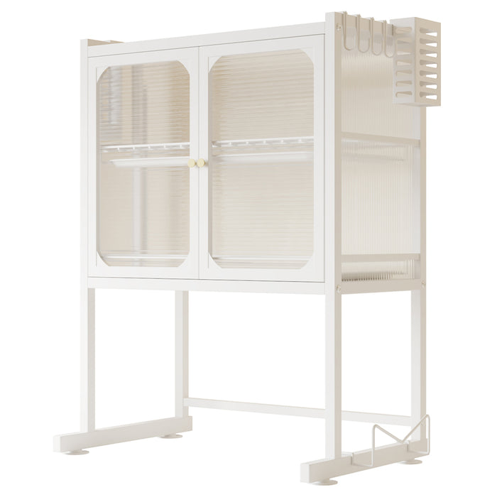 Scaffale Credenza Porta Microonde con Vetrinetta in Metallo Bianco 57x37x76cm