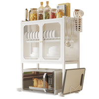 Scaffale Credenza Porta Microonde con Vetrinetta in Metallo Bianco 57x37x76cm