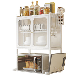 Scaffale Credenza Porta Microonde con Vetrinetta in Metallo Bianco 57x37x76cm