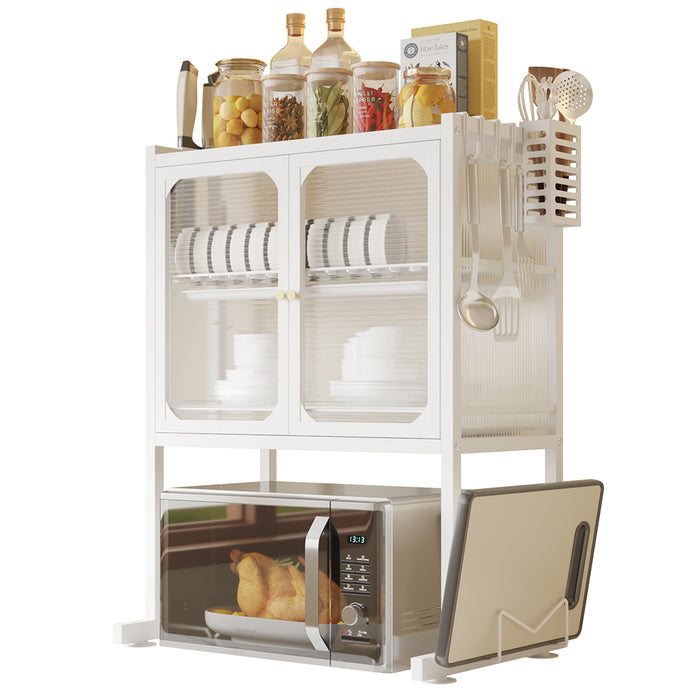 Scaffale Credenza Porta Microonde con Vetrinetta in Metallo Bianco 57x37x76cm