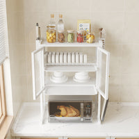 Scaffale Credenza Porta Microonde con Vetrinetta in Metallo Bianco 57x37x76cm