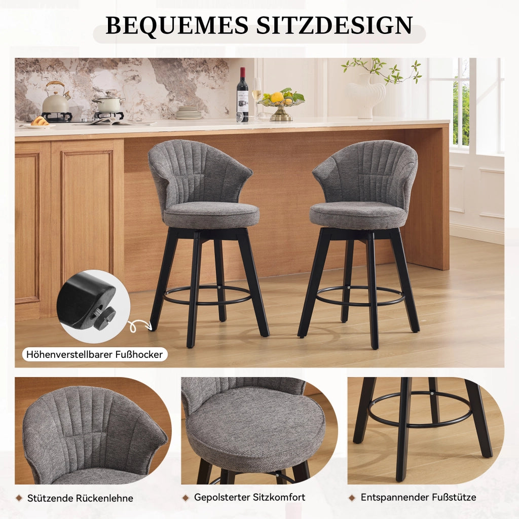 SGABELLO DA BAR girevole con schienale e poggiapiedi 51x52,5x92,5 cm grigio