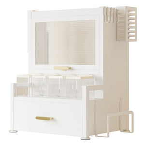 Scaffale Credenza Organizer Portaspezie con Vetrinetta e Cassetto Metallo Bianco