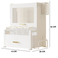 Scaffale Credenza Organizer Portaspezie con Vetrinetta e Cassetto Metallo Bianco