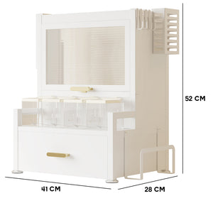 Scaffale Credenza Organizer Portaspezie con Vetrinetta e Cassetto Metallo Bianco