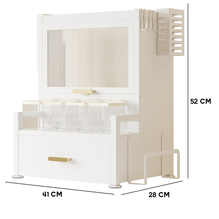 Scaffale Credenza Organizer Portaspezie con Vetrinetta e Cassetto Metallo Bianco