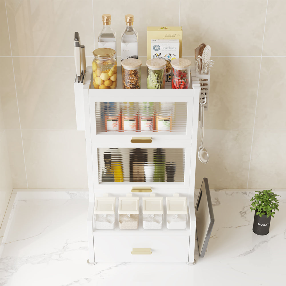 Scaffale Scaffalatura Credenza in Metallo con Doppia Vetrinetta e Cassetto Bianco