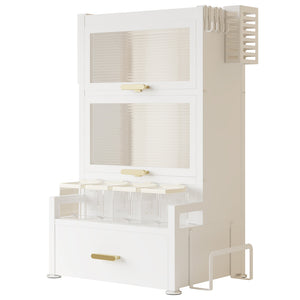 Scaffale Scaffalatura Credenza in Metallo con Doppia Vetrinetta e Cassetto Bianco