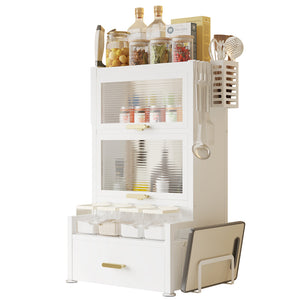 Scaffale Scaffalatura Credenza in Metallo con Doppia Vetrinetta e Cassetto Bianco