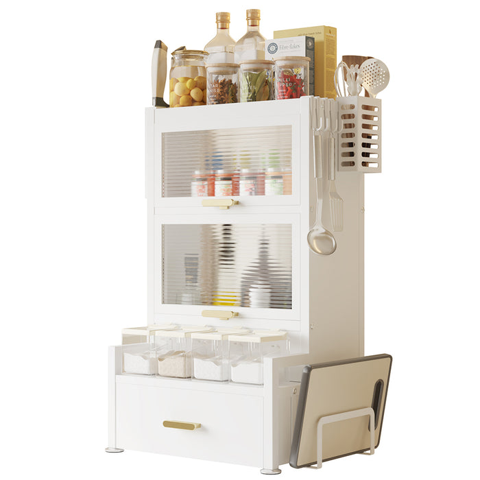 Scaffale Scaffalatura Credenza in Metallo con Doppia Vetrinetta e Cassetto Bianco