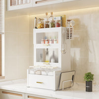 Scaffale Scaffalatura Credenza in Metallo con Doppia Vetrinetta e Cassetto Bianco