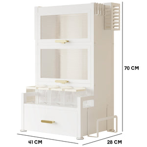 Scaffale Scaffalatura Credenza in Metallo con Doppia Vetrinetta e Cassetto Bianco