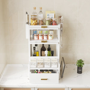 Scaffale Scaffalatura Credenza in Metallo con Doppia Vetrinetta e Cassetto Bianco