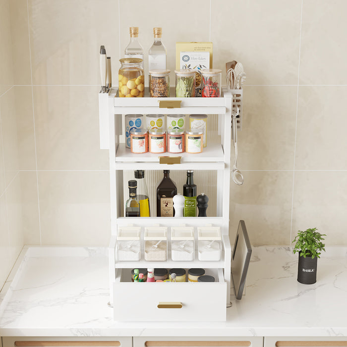 Scaffale Scaffalatura Credenza in Metallo con Doppia Vetrinetta e Cassetto Bianco