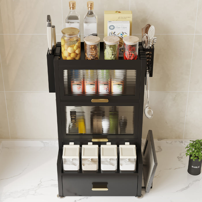 Scaffale Scaffalatura Credenza in Metallo con Doppia Vetrinetta e Cassetto Nero