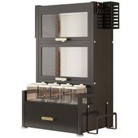 Scaffale Scaffalatura Credenza in Metallo con Doppia Vetrinetta e Cassetto Nero