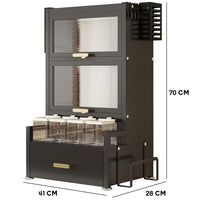 Scaffale Scaffalatura Credenza in Metallo con Doppia Vetrinetta e Cassetto Nero